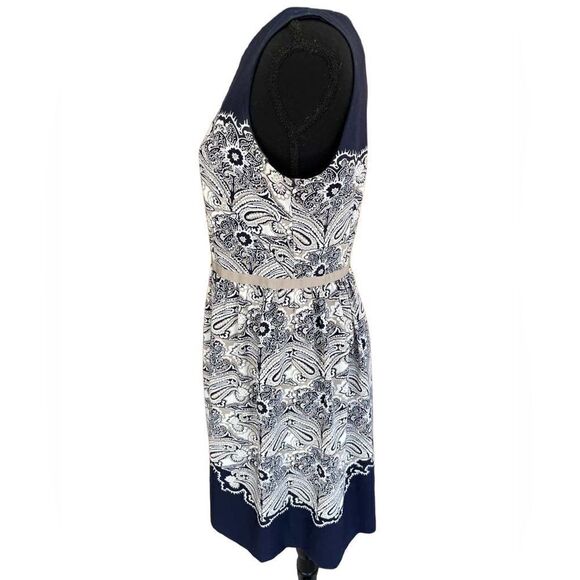 Ann Taylor Loft sleeveless lined paisley dress, navy/taupe/cream, size 4 - Picture 4 of 5